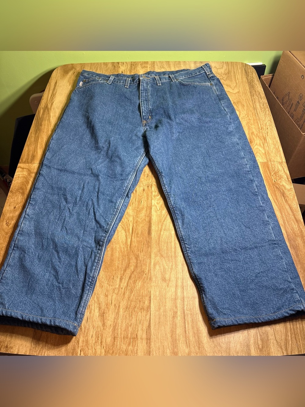 Carhartt Relaxed Fit Mens Flannel Lined Blue Denim Work Carpenter Jeans 44x28